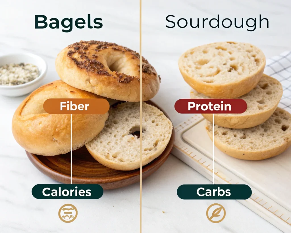 Bagel vs. sourdough nutrition breakdown.