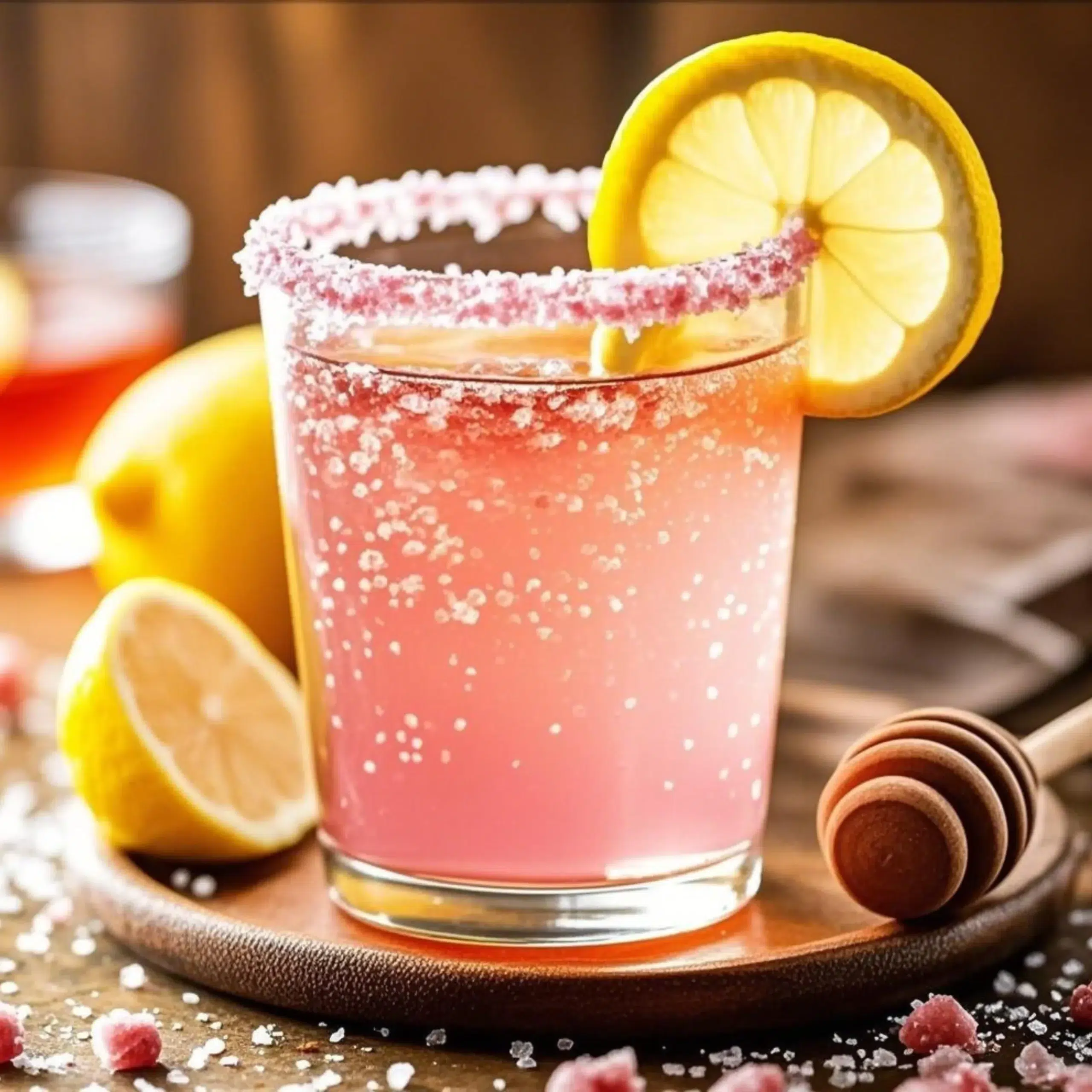 Pink Salt Recipe for Weight Loss 3 Pink salt detox drink with lemon slice and salt-rimmed glass
