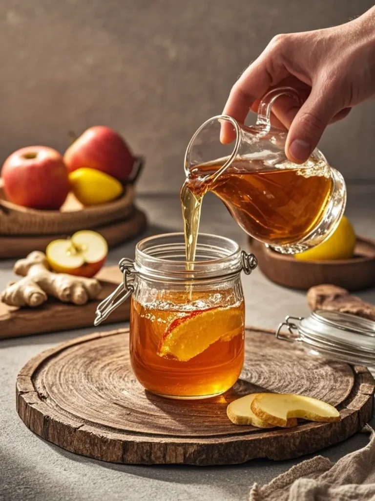 Pouring ACV for Mounjaro drink preparation