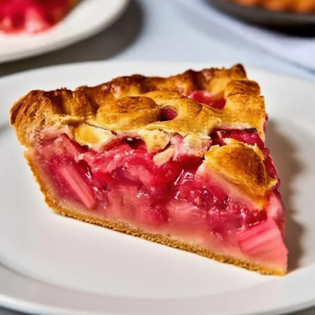 Corned Meat Recipe Slow Cooker 9 Close-up of a rhubarb pie slice on a white plate