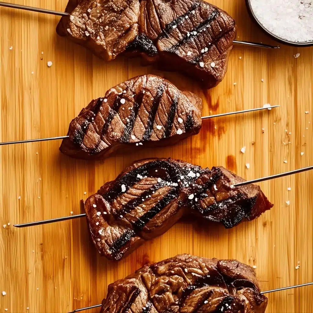 Picanha Steak Recipe 3 Grilled picanha steak recipe on skewers with salt