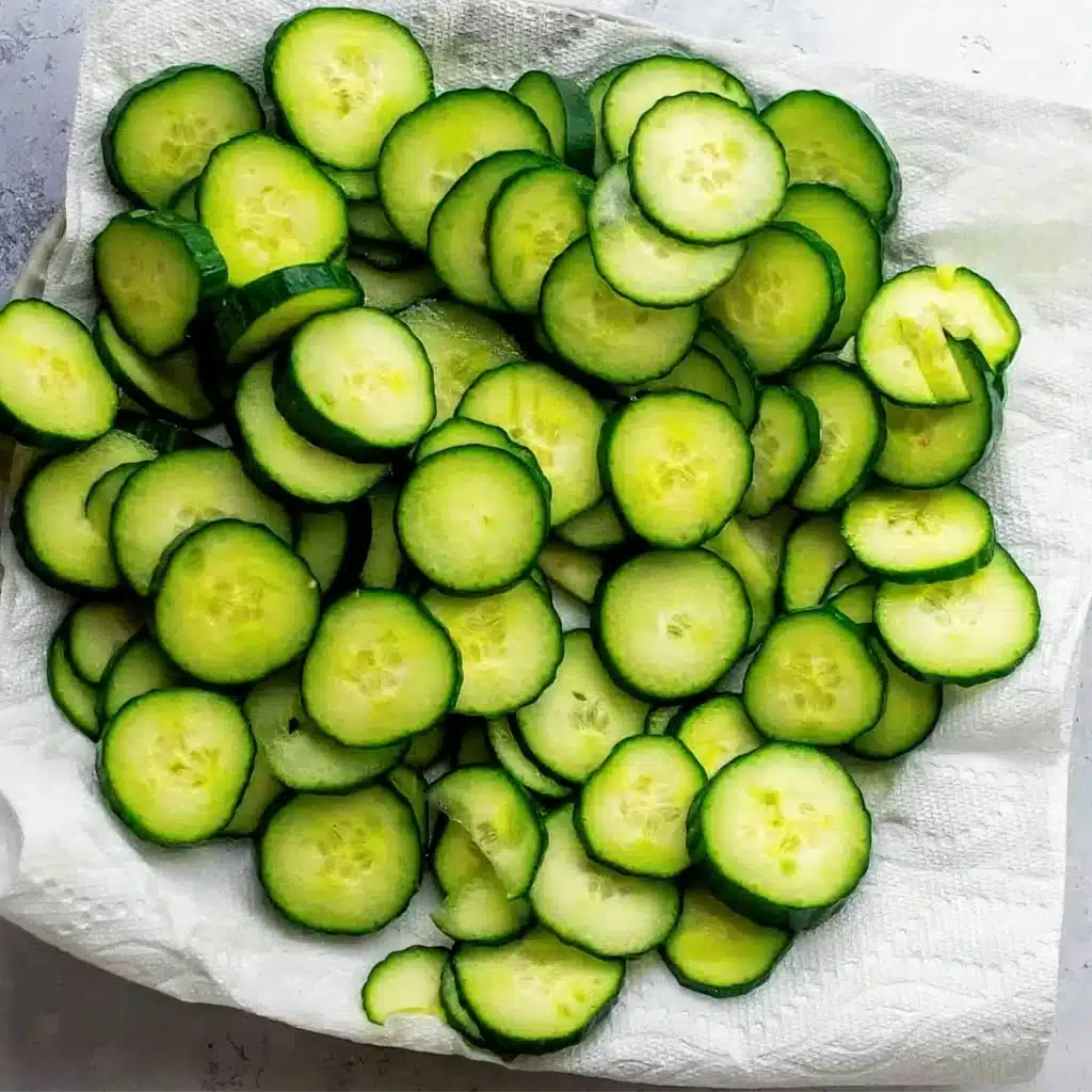 Cucumber slices laid on paper towels to dry