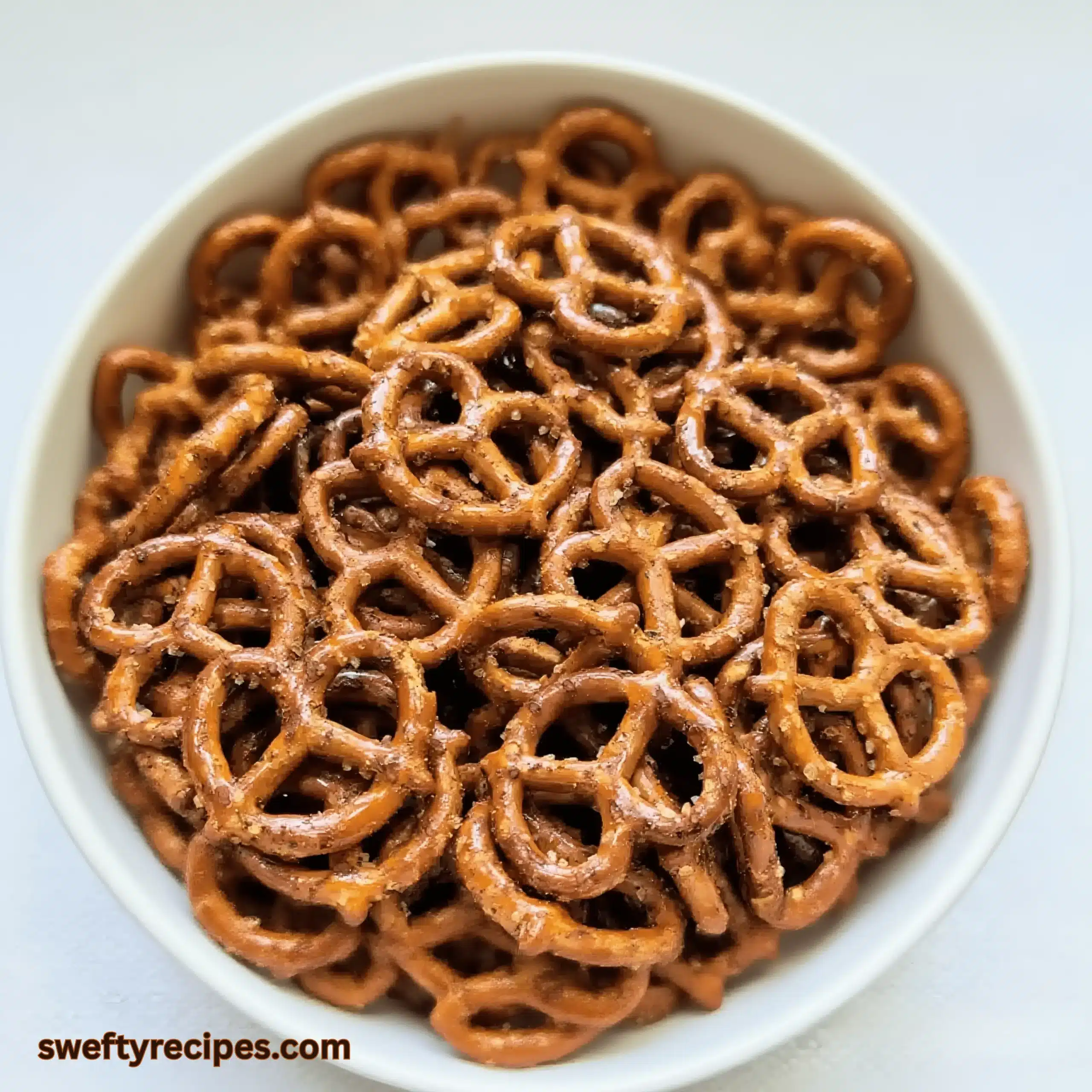 Spicy Pretzel Recipe 5 Bowl of Spicy Pretzel Recipe on a light background