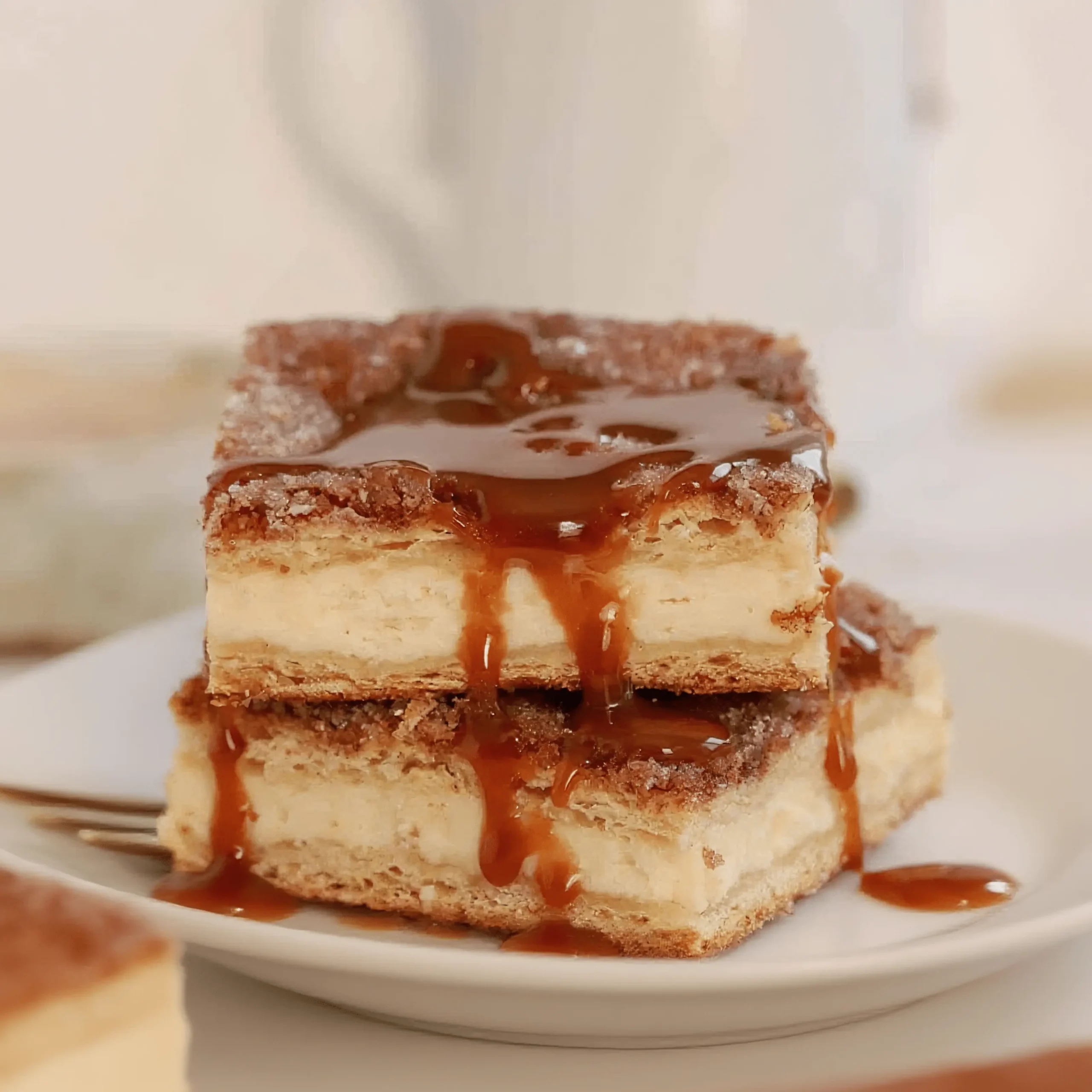 Churro Cheesecake Recipe 9 churro cheesecake recipe bars topped with cinnamon sugar and caramel sauce