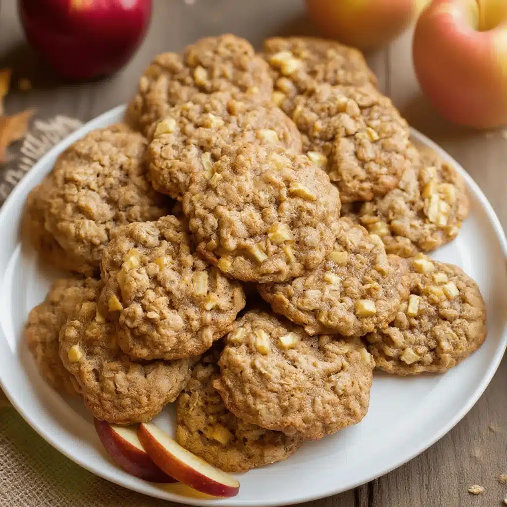 Apple Cookie Recipe 2 Plate of apple cinnamon oatmeal cookies with apple slices