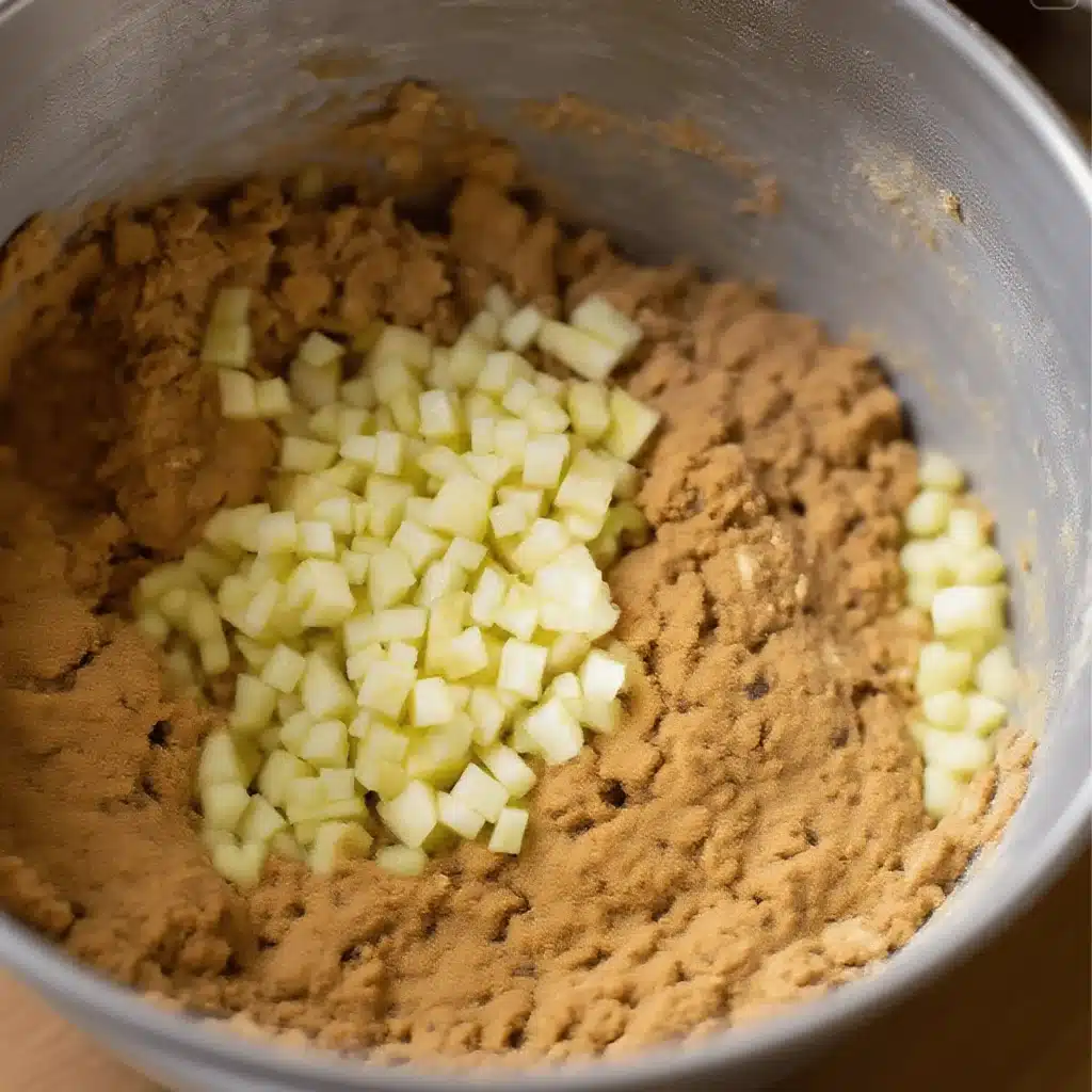 Apple Cookie Recipe 3 Mixing bowl with oatmeal cookie dough and chopped apples