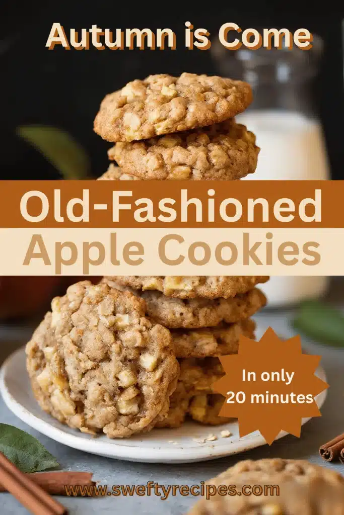 Apple Cookie Recipe 4 Autumn-themed poster showing old-fashioned apple cookies with recipe text overlay