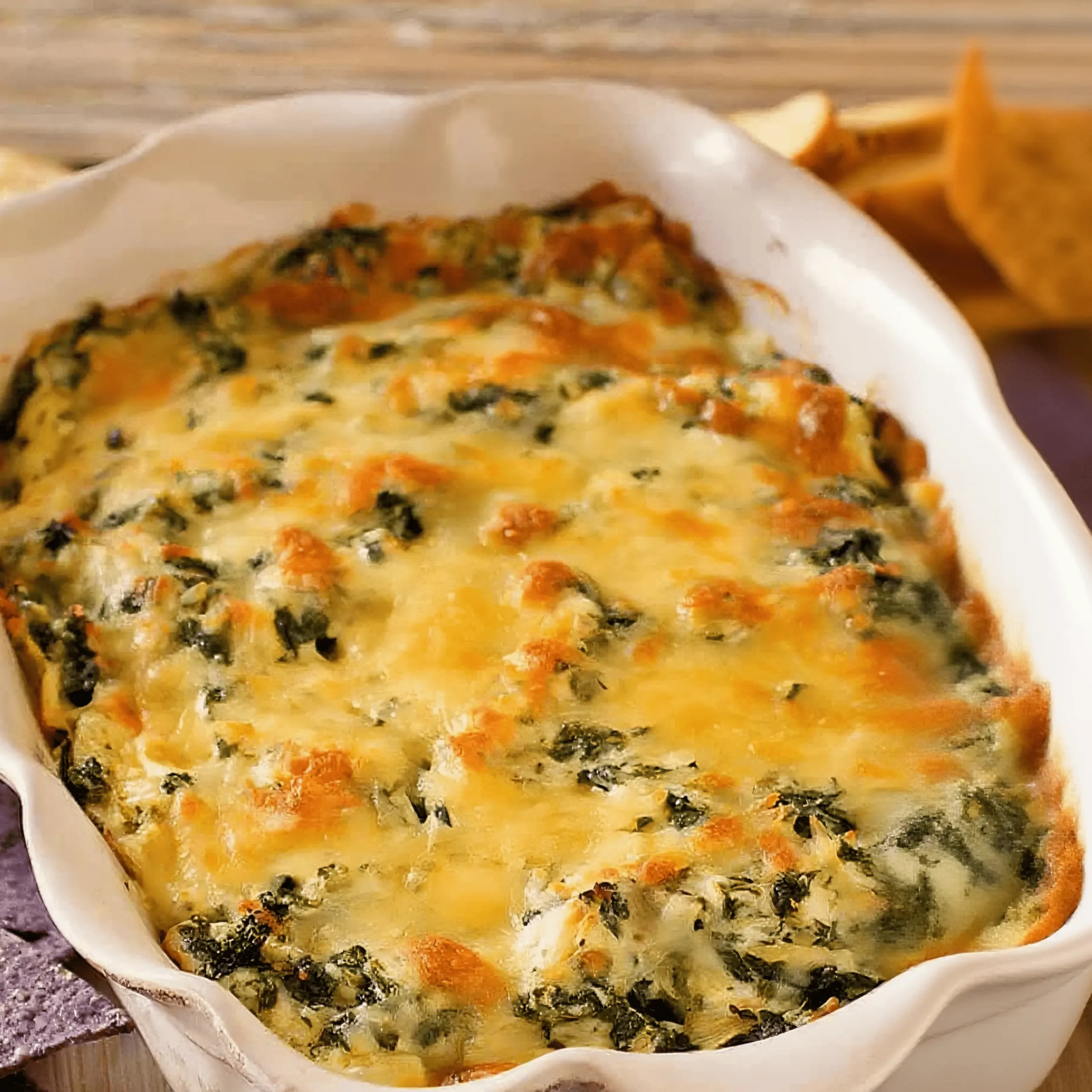 Olive Garden Artichoke and Spinach Dip (Copycat Recipe) 2 Baked olive garden artichoke and spinach dip fresh out of the oven with golden melted cheese.
