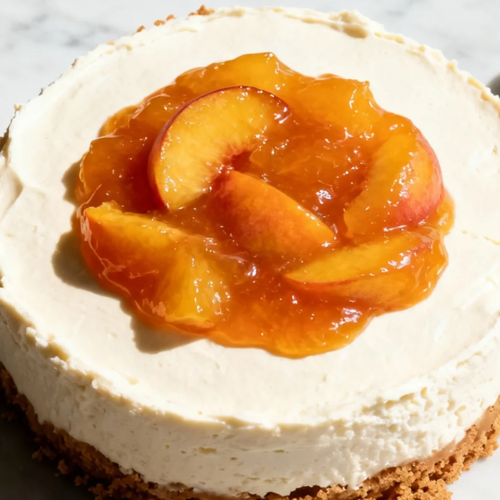Philadelphia No Bake Cheesecake Recipe 6 Philadelphia No Bake Cheesecake topped with fresh peach slices and glaze